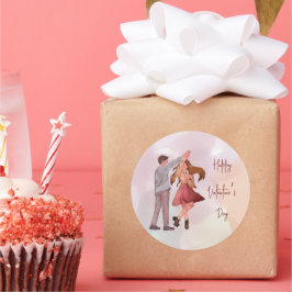Söt Illustrated Dancing Couple Valentine Day Runt Klistermärke