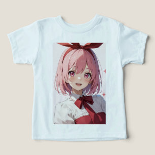 Söt illustration av animeflicka med rosa hår t shirt