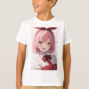 Söt illustration av animeflicka med rosa hår t shirt