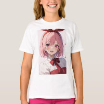 Söt illustration av animeflicka med rosa hår