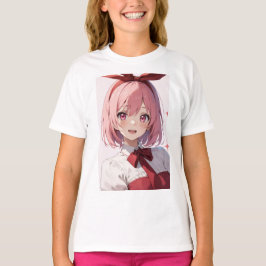 Söt illustration av animeflicka med rosa hår t shirt