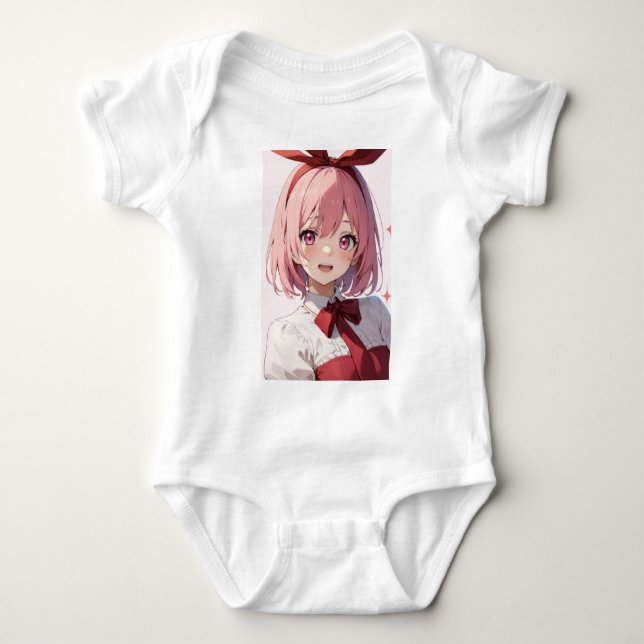 Söt illustration av animeflicka med rosa hår t shirt (Framsida)