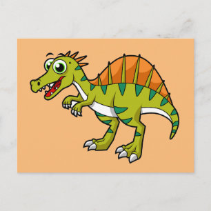 Söt illustration av en leende Spinosaurus. Vykort