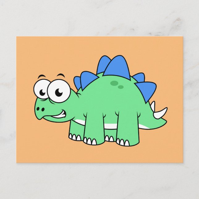 Söt illustration av en Stegosaurus. 2 Vykort (Framsida)