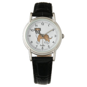 Söt illustration av fawn Boxer Hund & Anpassat Nam Armbandsur