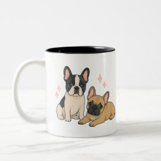 Söt illustration av franska bulldogpuppyar Två-Tonad mugg