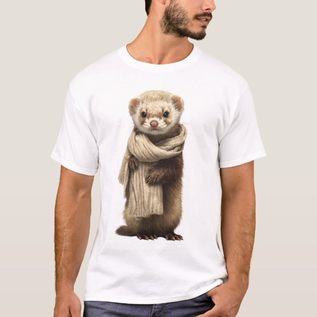 Söt Illustration av Fret med Stickad Halsduk T Shirt (Framsida)