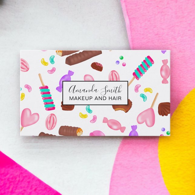 Söt illustration av kandisocker i Cute pastel möns Visitkort (Cute pastel candy sweet illustration pattern business card)