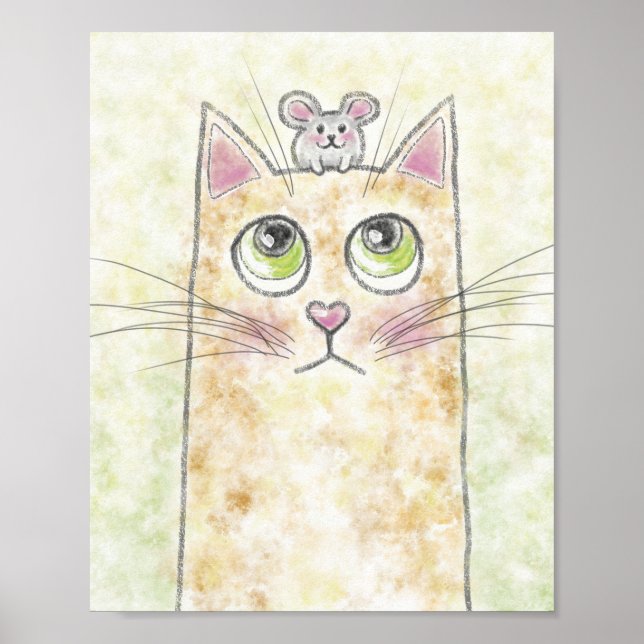 Söt illustration av katt och mus poster (Framsidan)