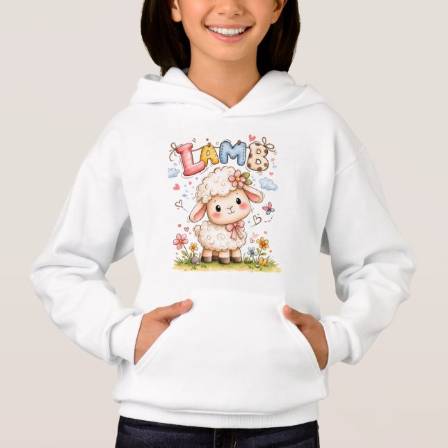 Söt illustration av lamm med blomsterdekorationer t shirt (Framsida)