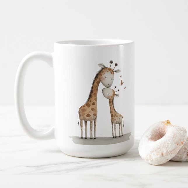 Söt illustration av mamma och baby-giraff kaffemugg (Med munk)