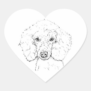 Söt illustration av pudel, handritad hjärtformat klistermärke