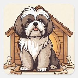 Söt illustration av Shih Tzu Fyrkantigt Klistermärke
