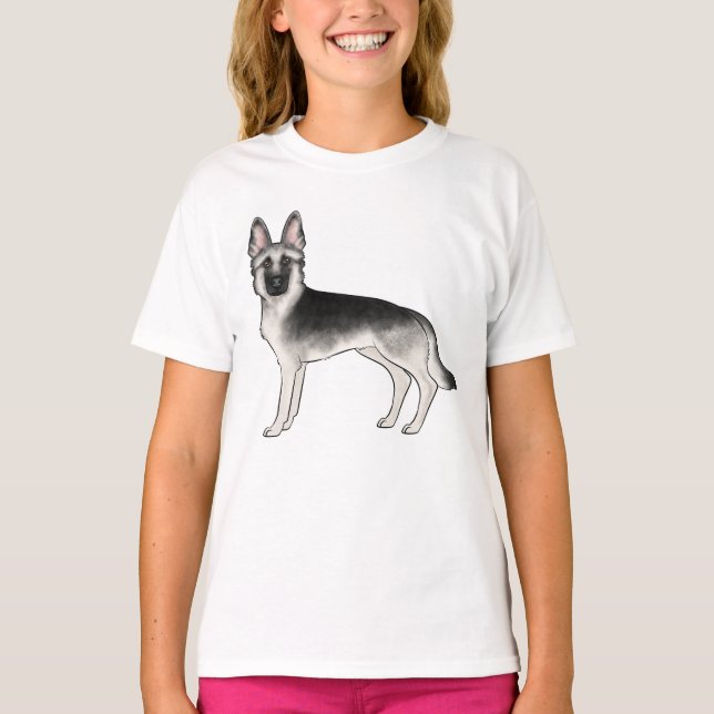 Söt illustration av silver sable tysk schäferhund t shirt (Framsida)
