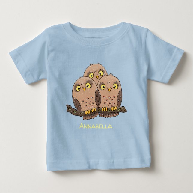 Söt illustration av tre bebis ugglor i tecknad sti t shirt (Framsida)