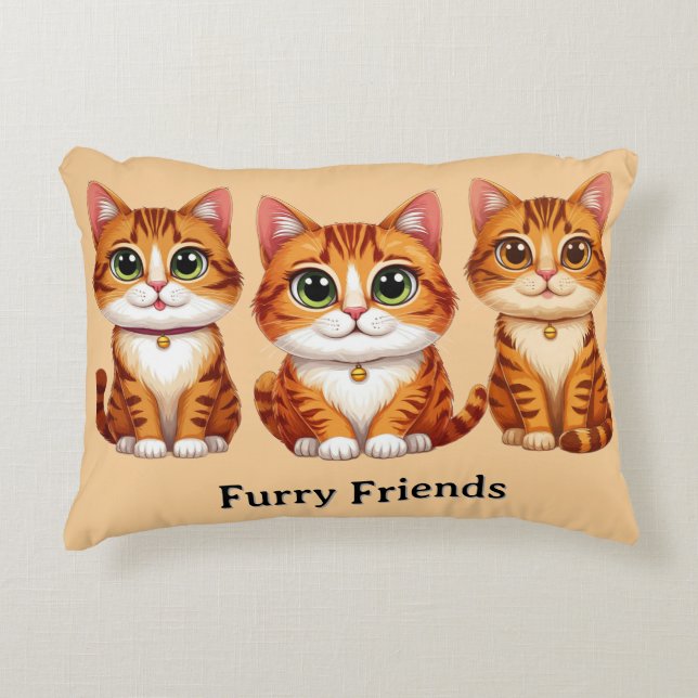 Söt illustration av tre orange randiga kattungar m prydnadskudde (Framsidan)