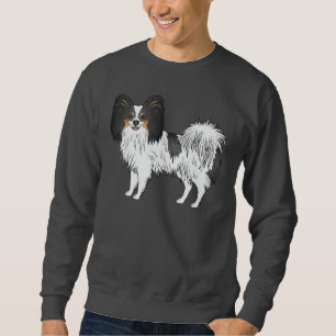 Söt illustration av trefärgad fjärilshund som står lång ärmad tröja