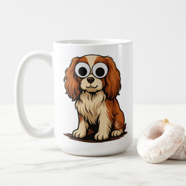 Söt illustration av valp med googly-ögon kaffemugg (Med munk)
