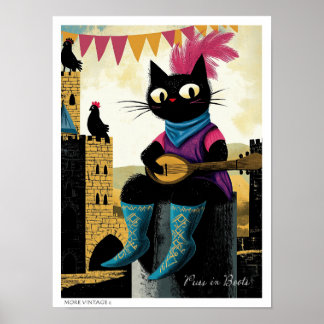 SÖT ILLUSTRATION 'KATTEN I SKORNA' POSTER