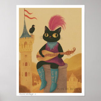 SÖT ILLUSTRATION 'KATTEN I STÖVLAR' POSTER