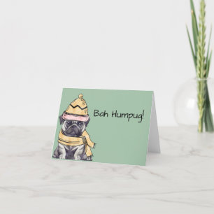 Söt illustrerad jul Pug Bah Humpug presentkort Helgkort