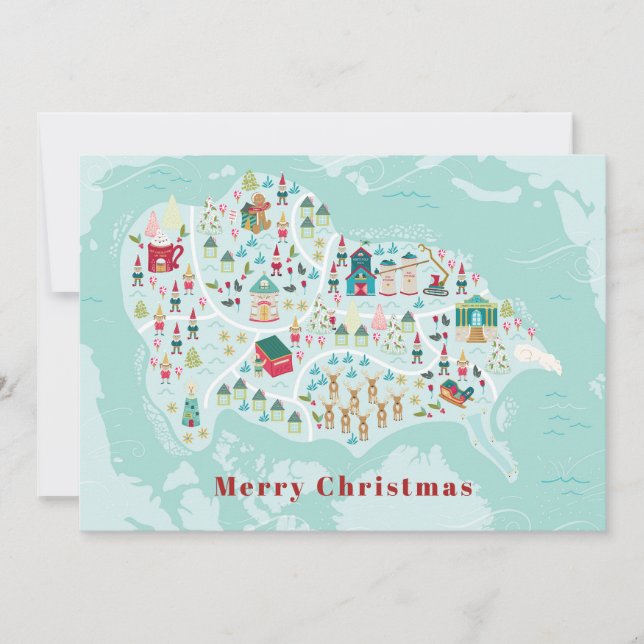 Söt illustrerad karta över North Pole by Julfirand Julkort (Framsida)