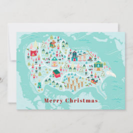Söt illustrerad karta över North Pole by Julfirand Julkort