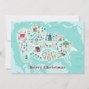 Söt illustrerad karta över North Pole by Julfirand Julkort