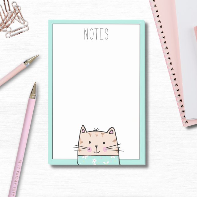 Söt Illustrerad Katt Post-it Block (Cute cat illustrated post it notes. Perfect for kids and back to school.)