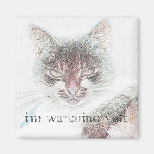 Söt Ilsken Funky Katt Ansikte Skiss Magnet