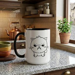 Söt Ilsken väsande katt Linje Konst Illustration Mugg