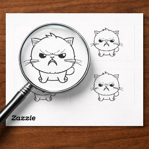Söt Ilsken väsande katt Linje Konst Illustration Rektangulärt Klistermärke