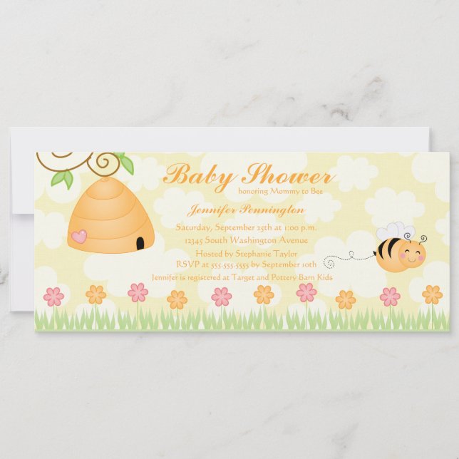 Söt inbjudan för tecknadhumlababy shower (Framsida)