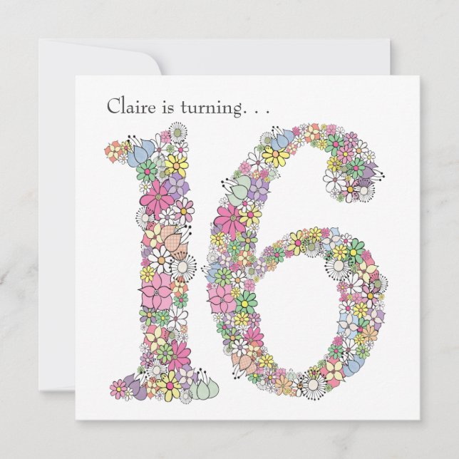 Söt inbjudan till 16-Födelsedagsfesters Anpassning (Framsida)