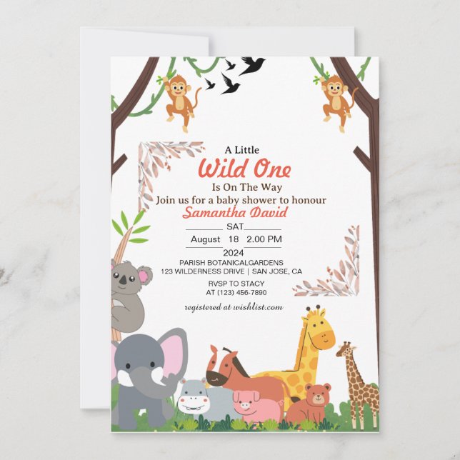 Söt inbjudan till baby shower med djungel safari t (Framsida)