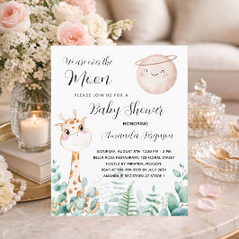 Söt inbjudan till babyskaren måne giraffe