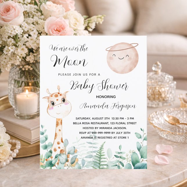 Söt inbjudan till babyskaren måne giraffe (Skapare uppladdad)