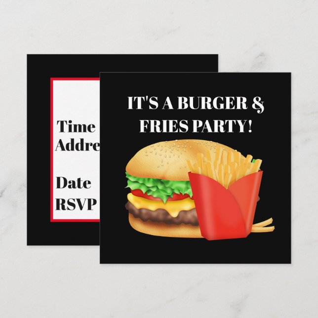 Söt inbjudan till Burgers och Fries party (Fram/baksida)