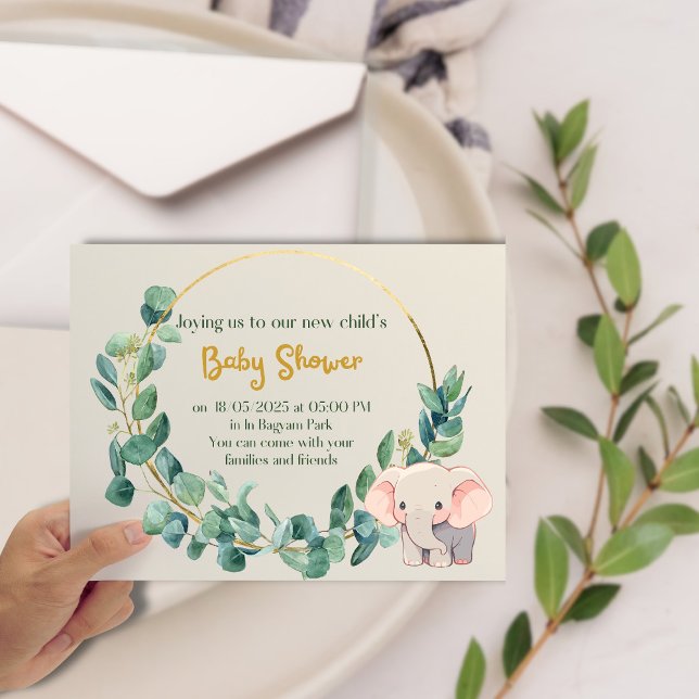 Söt inbjudan till Elephant Calyptus Baby Shower (Skapare uppladdad)