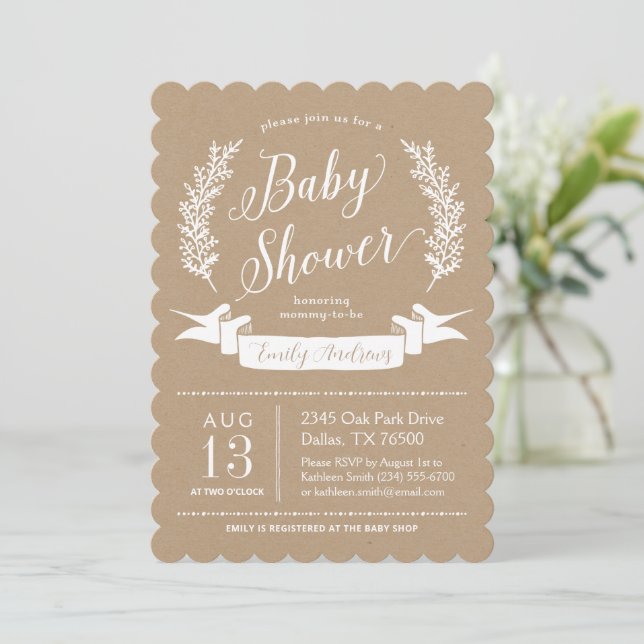 Söt inbjudan till Rustic Baby Shower (Stående Fram)