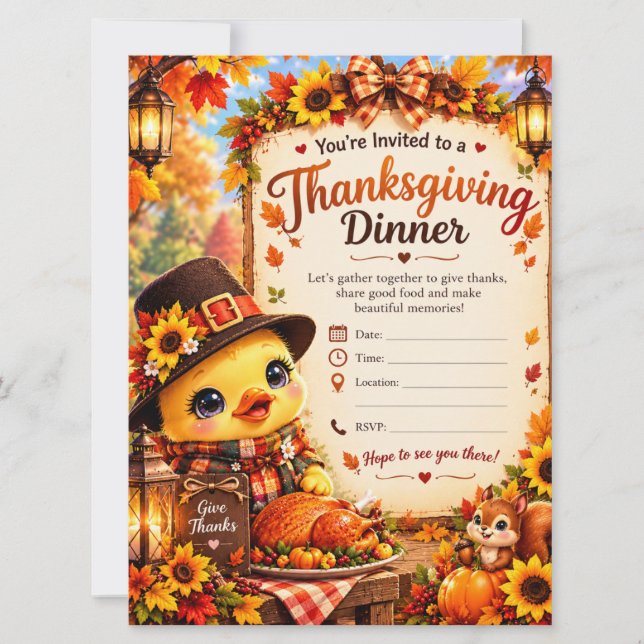 Söt inbjudan till Thanksgiving-middag  (Framsida)