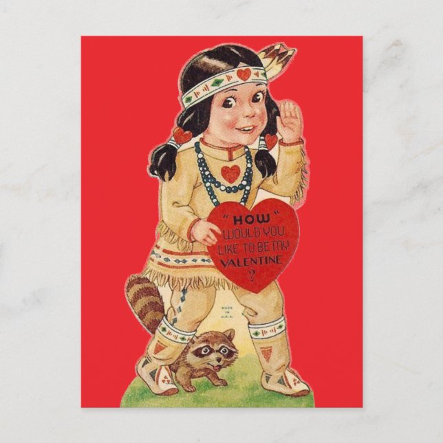Söt indiansk squaw vintage valentinspostkort vykort (Framsida)