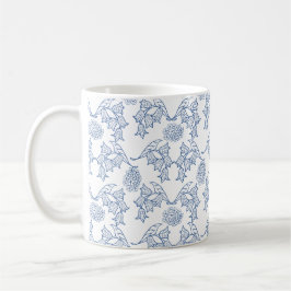 Söt Indigo Blue on White Ethnic Blommönster Kaffemugg
