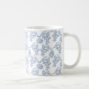 Söt Indigo Blue on White Ethnic Blommönster Kaffemugg