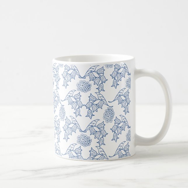 Söt Indigo Blue on White Ethnic Blommönster Kaffemugg (Höger)