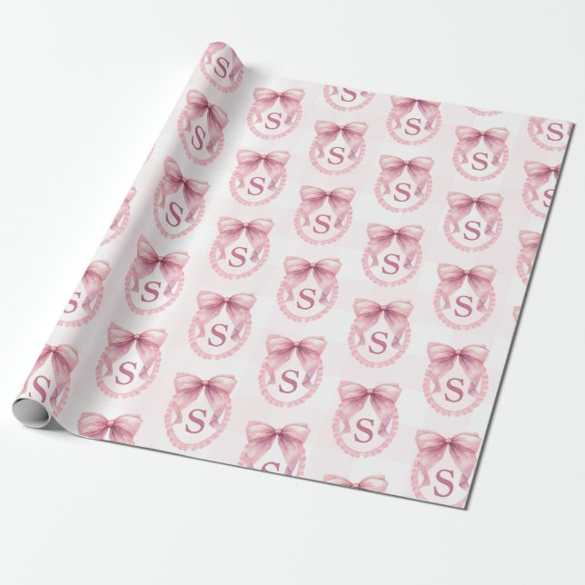 Söt initial rosa rosett Coquette anpassad Presentpapper (Utrullad)
