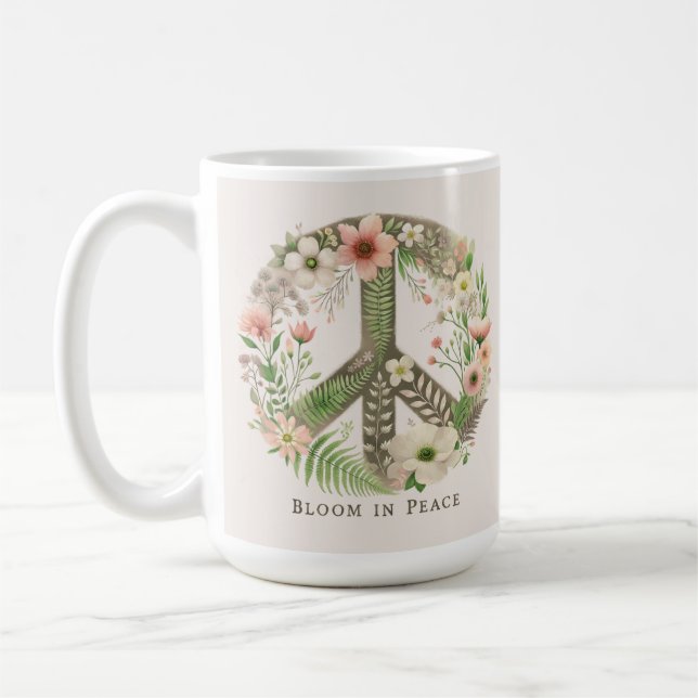 Söt Initialer Retro "Bloom in Peace"-Fredsteckenet Kaffemugg (Vänster)