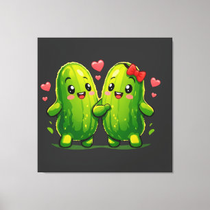 Söt inlagd gurka-par Funny Kawaii Gurkor Canvastryck
