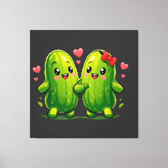 Söt inlagd gurka-par Funny Kawaii Gurkor Canvastryck (Framsida)