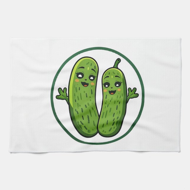 Söt inlagd gurka-par Rollig Kawaii Gurkor  Kökshandduk (Horisontell)